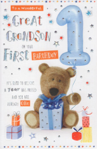 Picture of TO A WONDERFUL GREAT GRANDSON ON YOUR FIRST BIRTDAY CARD